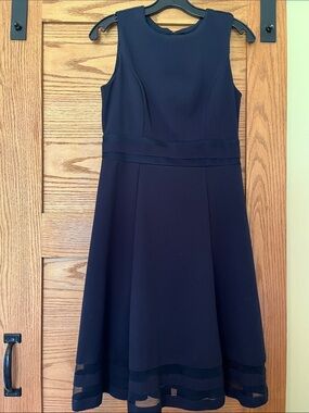 Liz Claiborne Navy Sleeveless A-Line Dress with Sheer Hem Bands